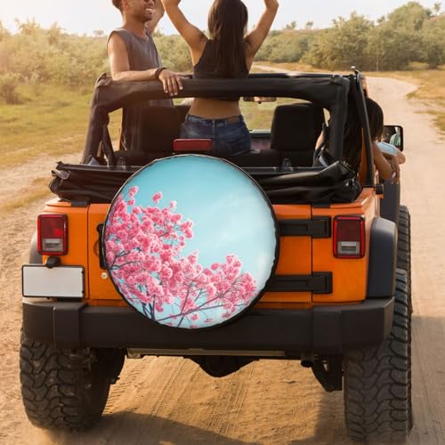 Image of Dujiea Beautiful Cherry Blossom Spare Tire Cover, Universal Wheel Tire Cover Waterproof Dust-Proof Tire Protectors for Trailer Rv SUV Truck Camper and Many Vehicle 14 15 16 17 Inch