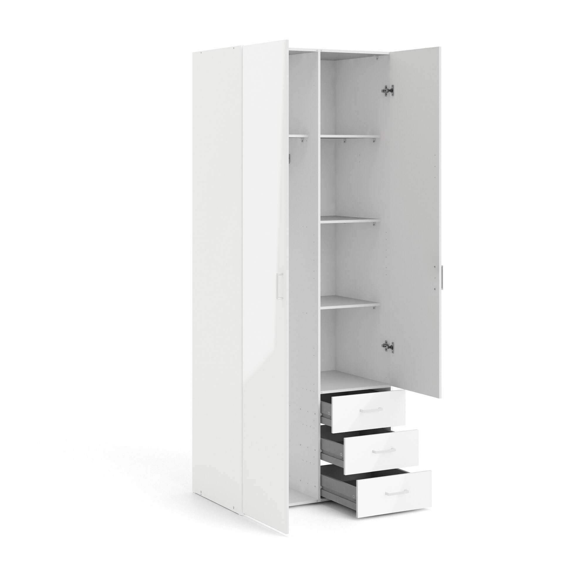 Dmora Guardaroba 2 Ante 49.5x200.4h cm Bianco Bianco Lucido Appendiabiti 2 Ante, Armadio Camera da Letto 6 Vani
