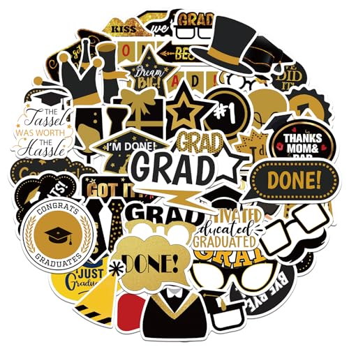 Graduation Stickers 52 PCS Class of 2026 Stickers Graduation Cap Sticker Bulk for Graduation Decorations Vinyl Waterproof Congrats Grad Sticker Labels for Envelopes Scrapbooking Water Bottle Laptop