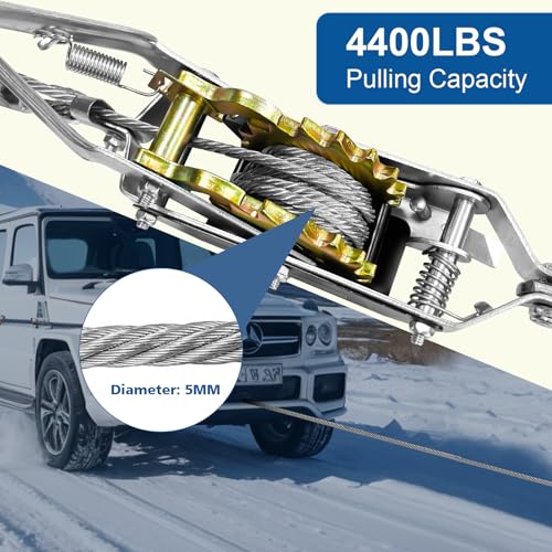 YATOINTO Come Along Winch 2-Ton with Two 1" x8FT Lifting Sling Heavy Duty Power Cable Come Along Tool with Dual Gears 7 Ft 2 Hooks Cable Winch Puller for Recovery Gear by YATOINTO - Image 3