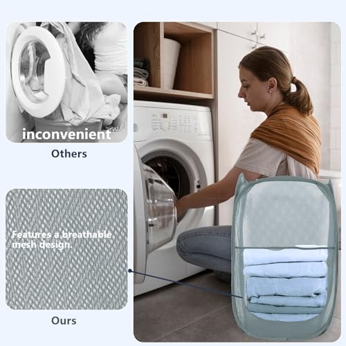 Image of Pop Up Laundry Hamper, Mesh Laundry Basket Collapsible, Foldable Hamper for Travel and Storage (Grey)