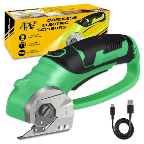 Cordless Electric Scissors, 4V Box Cutter & Cardboard Cutter with Upgrade Blade, LED Light, Safety...