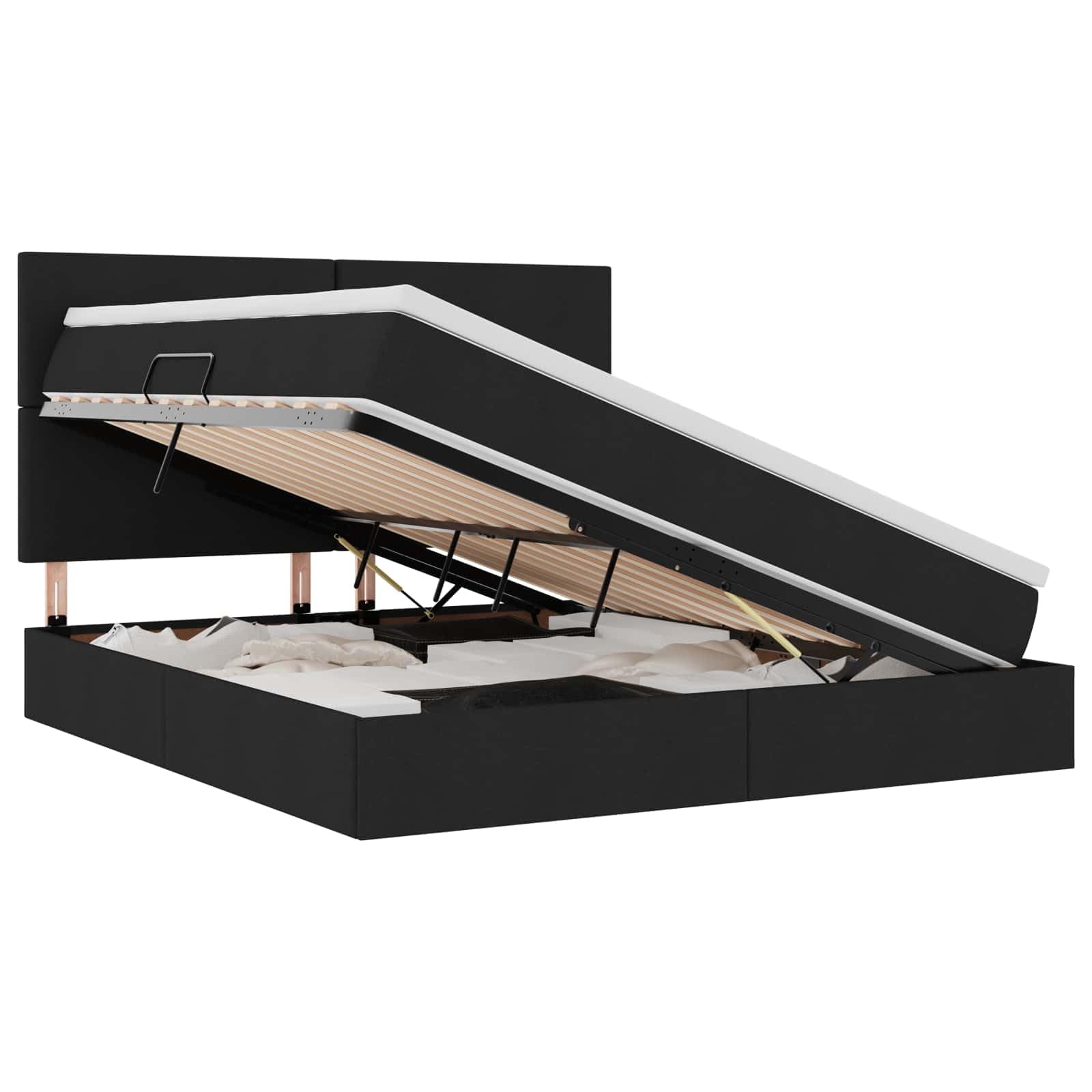 Ecopelle con sollevamento idraulico letto contenitore 160x200 Nero