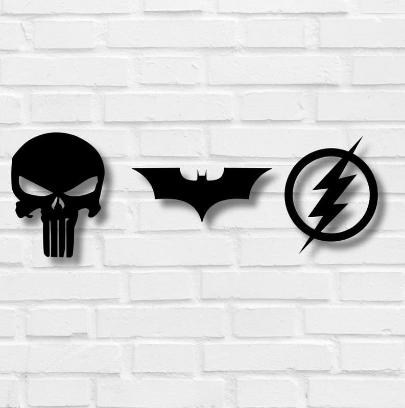 Image of TWIGGY Superhero Wall Decor 6mm MDF Wood Wall Art Set for Home, Office, or Gaming Room, Gift, Anime (Pack of 3 | The Dark Knight, Punisher, Flash)