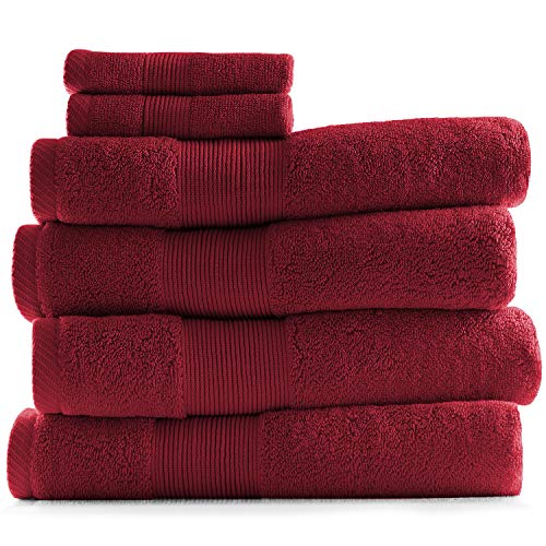 Image of Hearth & Harbor Bath Towels for Bathroom - 100% Ring Spun Cotton Luxury Bathroom Towels - Ultra Soft & Highly Absorbent, Bath Towels Set of 6 - Burgundy Red