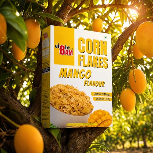 Image of 8AM Corn Flakes Mango 300 Gram (Pack Of 3), Golden Corns & Mango, No Cholesterol, Trans Fat, Artificial Additives, Iron & Calcium, Crunchy & Nutritious Whole Grain Breakfast Cereal