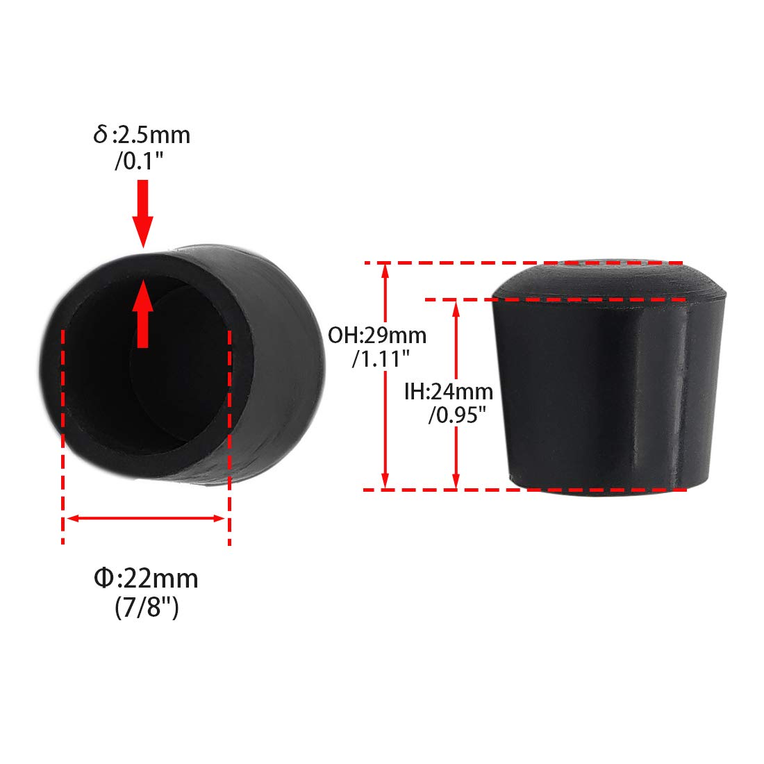 Flyshop 7/8 Inches 22 mm Black Round Chair Leg Tips Caps Durable Anti-Skid Rubber Chair Leg Floor Protectors Furniture Table Covers 16Pcs - Image 2