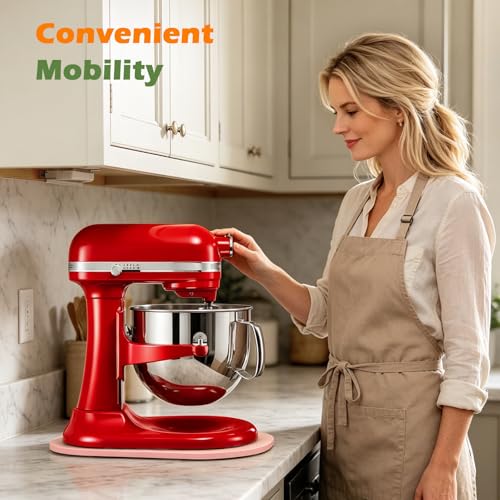 Image of Mixer Slider for Kitchen Aid 5-8 Qt Bowl Lift Stand Mixer, Kitchen Appliance Wood Sliding Mat Countertop Storage Attachments, Mixer Accessories Sliding Tray Moving Board for Kitchen Aid, Pink