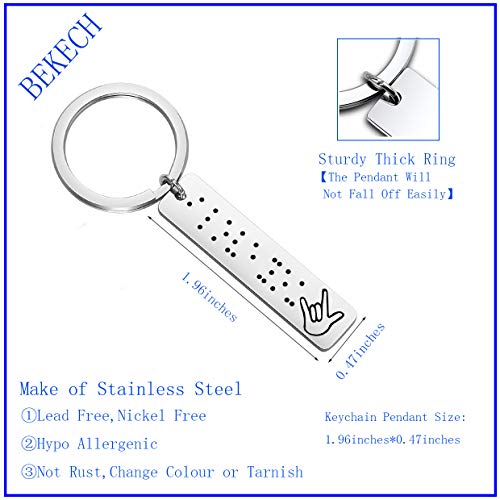 BEKECH ASL Jewelry Gifts I Love You in Braille Engraved Keychain Hand Sign Language Jewelry Gift for Her Him Wife Husband2