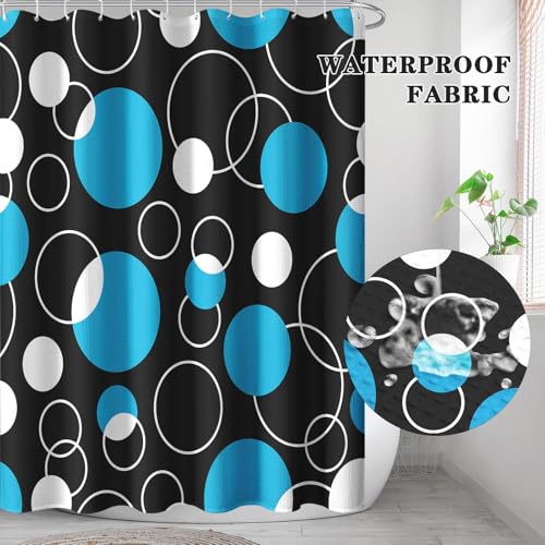 Culudea TCL2024052519-SCC2 Black And Blue Shower Curtain Set With Window Curtain, White Geometric Circle Black Bathroom Window Curtain thumb #5