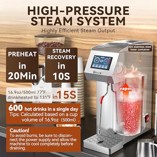 Image of Commercial Milk Frother and Steamer 2000W, 6 Temp Settings, Silver