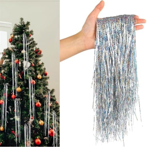 5000/12000 hebras de carámbanos de oropel de Navidad, 19.7 pulgadas, decoraciones colgantes con purpurina para interiores y exteriores, suministros de fiesta, decoración de árbol de Navidad (plata