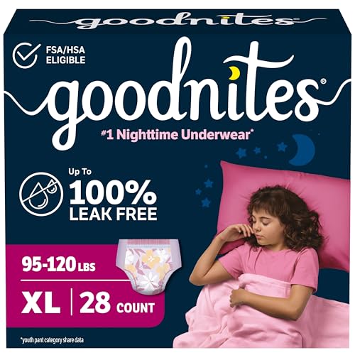 Goodnites Girls Nighttime Bedwetting Underwear Size Extra Large (95-120 lbs) 28 Ct (2 Packs of 14) Packaging May Vary