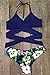 CUPSHE Women's Low Rise Bikini Set Cross Padding Halter Bathing Suit, L Dark Blue