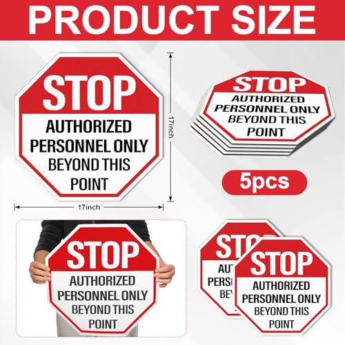 YooNotee 5 Pcs Authorized Personnel Only Floor Decals - 17” Stop Beyond This Point Stickers Anti-Slip Warning Self-Adhesive Label for Indoor Outdoor by YooNotee - Image 2