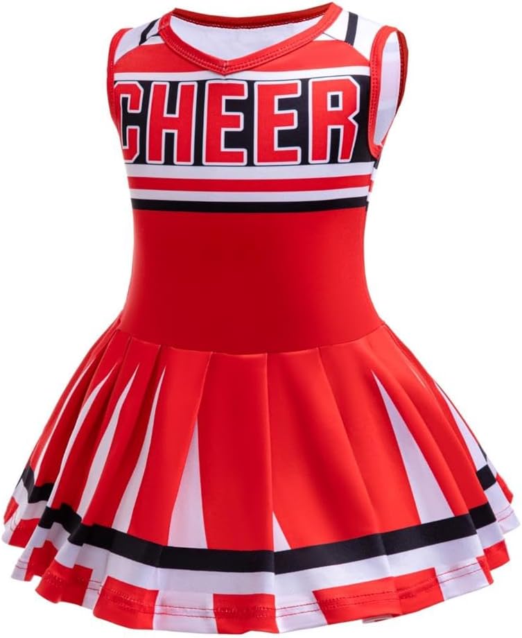 Dressy Daisy Girls Cheerleader Cheerleading Halloween Cheer Costume Dress Up Outfit Uniform with Poms Poms and Sock