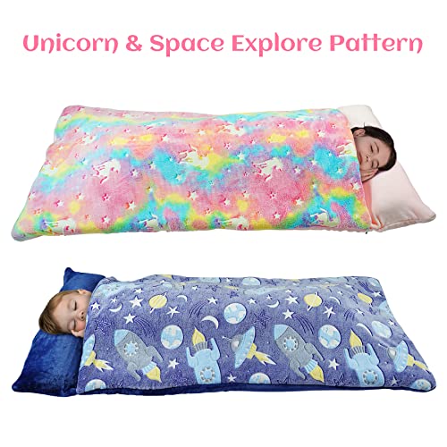 Large Sleeping Bag For Kids Glow In The Dark Slumber Bag For Girls And Boys, Toddler Nap Mats 62" X 28" Soft, Warm, Plush Sleeping Bags, Perfect For Sleepover, Daycare, Preschool, Kindergarten Unicorn #TOP2