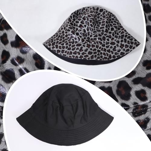 Image of Unisex Black Bucket Hat Waterproof Rain Hat Reversible Shiny Rave Bucket Hat for Concert Festival
