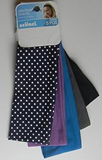 Scunci Effortless Beauty Wide Stretch Basic Blue, Purple, Black, Gray Colors Headwraps, 5 Count headbands