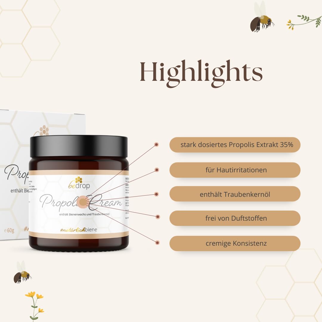 bedrop Creme-Set | Bee Cream (Bienengiftsalbe) 100g + Propolis Cream (Propolis Salbe) 60t im Sparset mit Traubenkernöl & 8 Kräuterextrakten