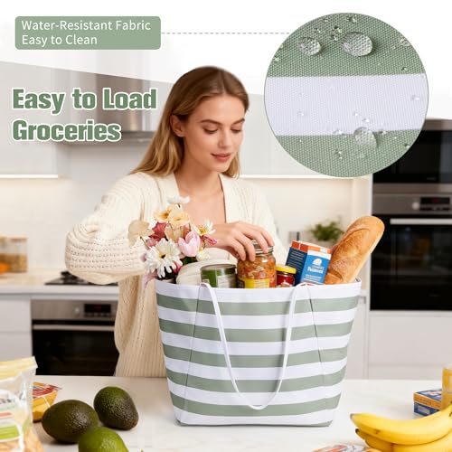 Image of KALIDI Beach Tote Bag Women Large Waterproof Sandproof Shoulder Handbag Packable Grocery Bag Hobo Purse for Picnic Vacation
