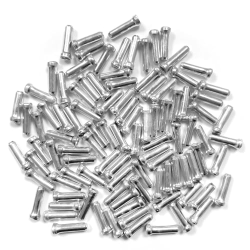 Bike Brake Cable Caps, KNKUO 100 PCS Cable End Crimps - Fit Road & Mountain Bicycles, Prevents Fraying (Silver)
