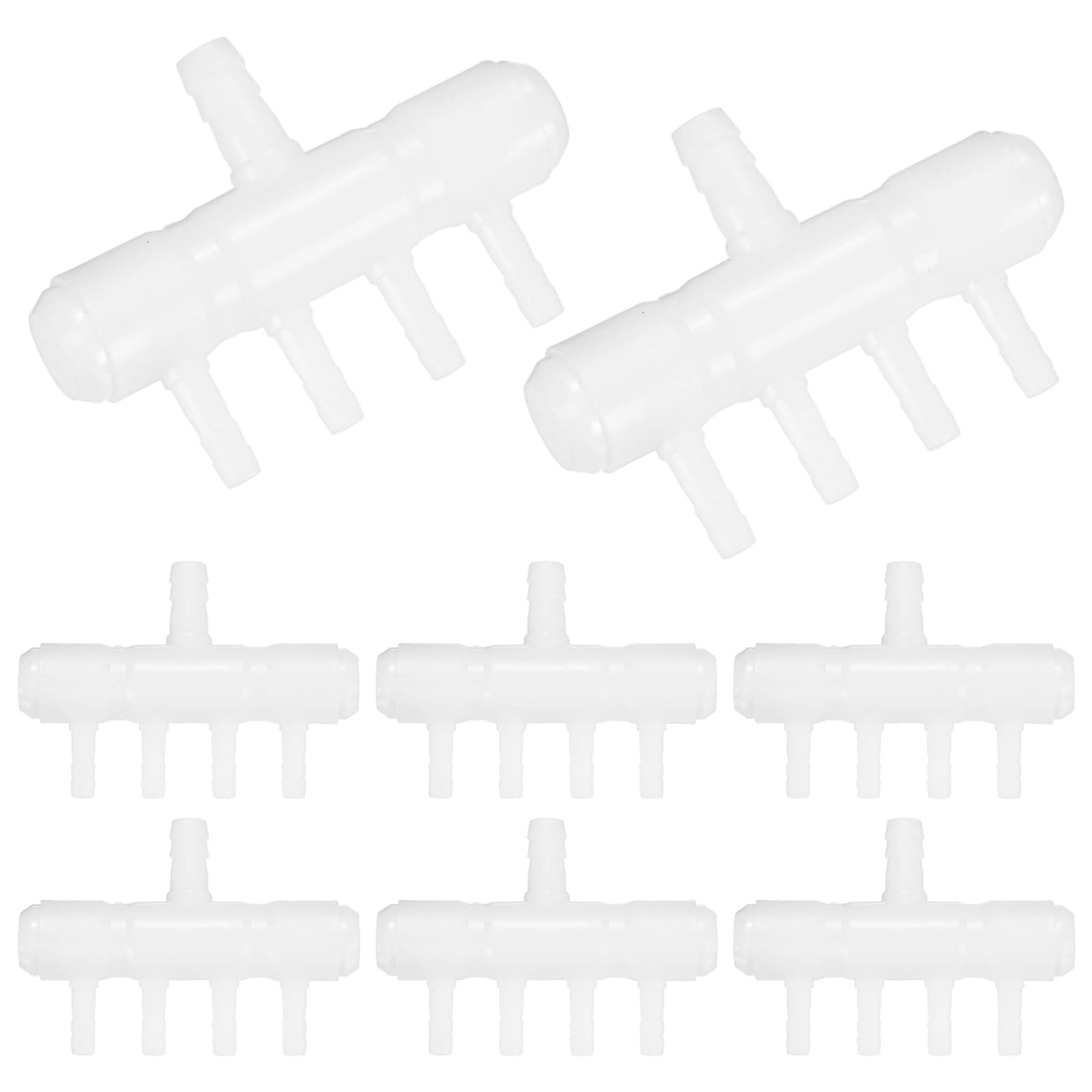M METERXITY 8-Pack Rake-Shaped Hose Joint Air Discharge Diverter, 4-Way Outlet Barb Hose Fitting Connector for Agricultural Irrigation, Pressure Resistance [Transparent]