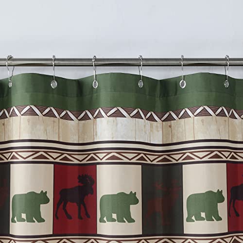 Mvsuta Woodland Vintage Cute Bear Tan Polyester Fabric Farmhouse Classic Lodge Deer Dk Green Printed Country Cloth Cabin Waterproof Lovely Kids Shower Curtain For Bathroom,72" W X 72" L #TOP4