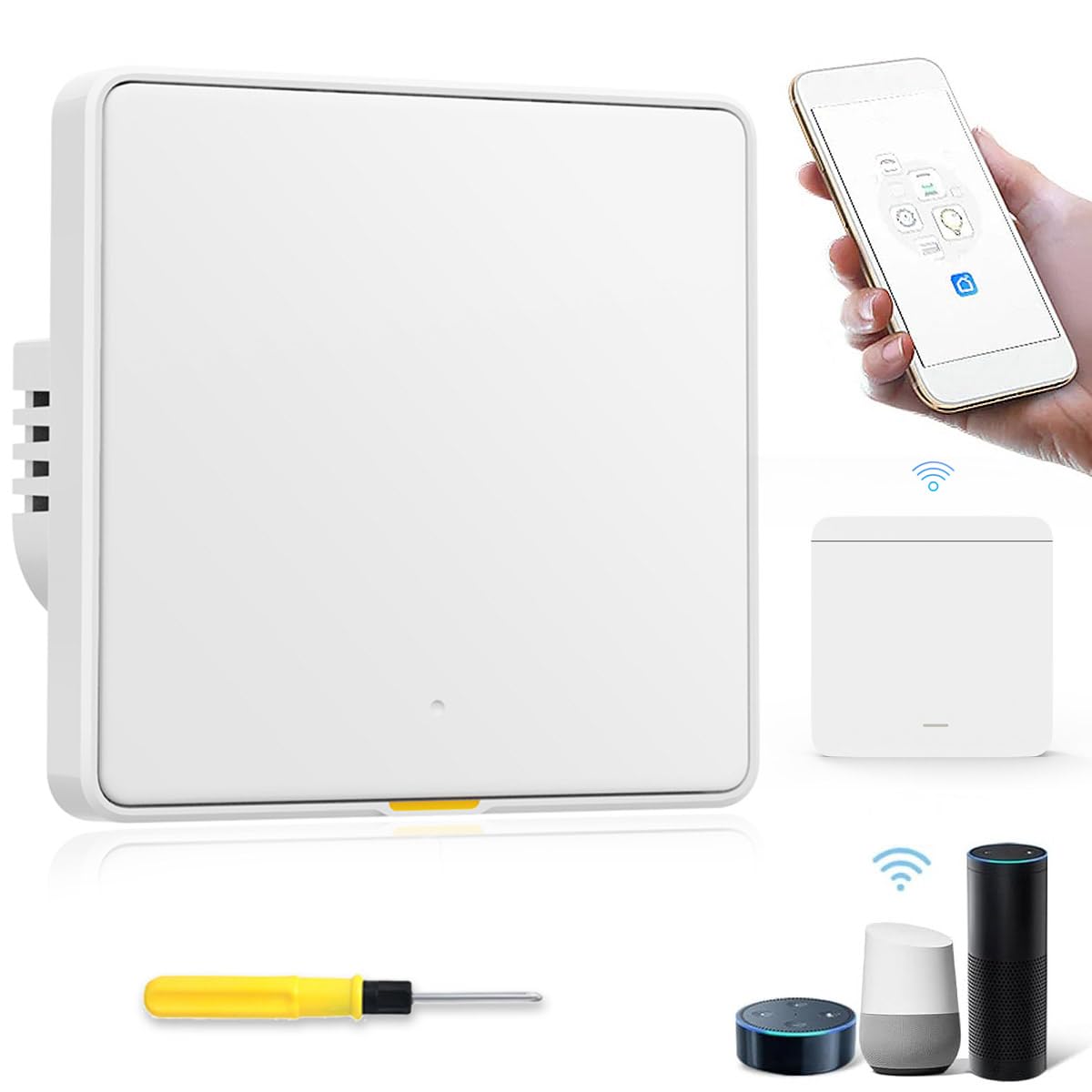 Acmerota Interruptor de luz de pared inteligente (se necesita neutro, 2 balancines), control remoto de interruptor inteligente WiFi sin Internet, compatibles con Amazon Alexa y Google Assistant.