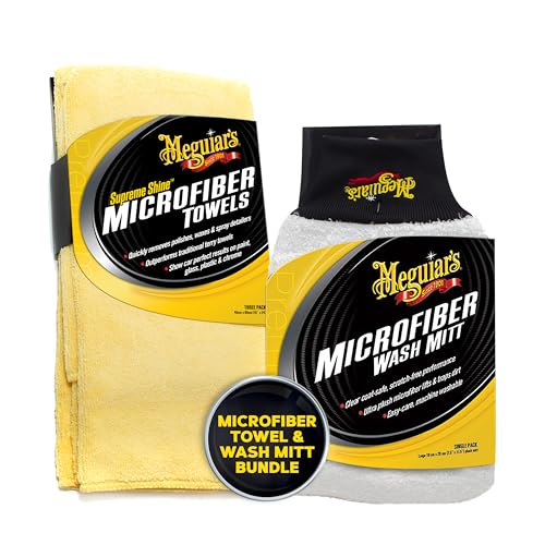 Image of Meguiar's Supreme Shine Microfiber Towels X3002 Microfiber Wash Mitt Bundle | Creates a protected finish with aLasting Wet-Look for a Classic Black Shine, Easy to Use, No Mess, Ultimate Protection