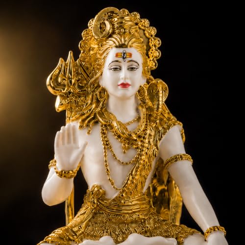 Image of Lord Shiva Statue - 31 cm Hindu God Figurine with Gold Detailing, Trident & Cobra - Hand-Painted Mahadev Murti for Home Temple Decor, Pooja Room, Meditation Space & Gift