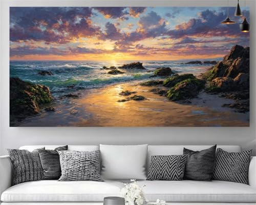 Peinture diamant 5D plage pour décorer votre salon avec un coucher de soleil