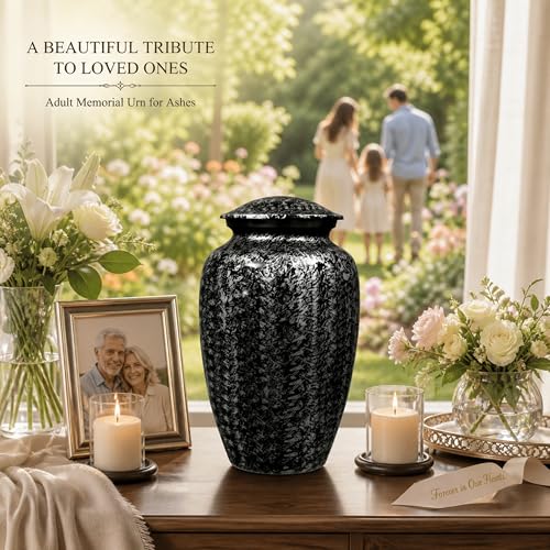 Image of ALPHA Living HOME Handcrafted Urns for Ashes Adult Male & Female - Keepsake Metal Large Memorial Home Decor Urns Marble Finish & Secure Lid Decorative Keepsake (Black White)