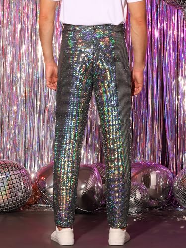 Lars Amadeus Sequins Pants for Men's Party Disco Shiny Sparkly Straight Leg Trousers3
