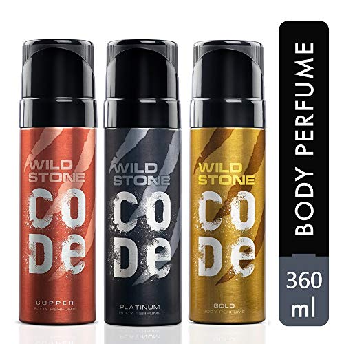 Wild Stone Code Gold, Platinum and Copper Body Perfume for Men 120ml (Pack of 3)