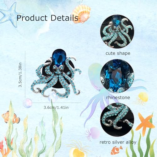 Image of ORIESSE 2pcs Octopus Car Vent Clips Air Freshener,Blue Car Accessories for Women,Bling Rhinestone Beach Ocean Animal Theme Car Decor,Refillable Car Diffuser