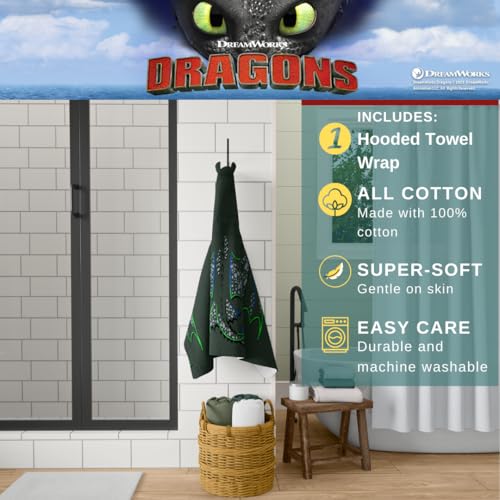 Image of How to Train Your Dragon Toothless Super Soft Bath /Pool /Beach Soft Cotton Terry Hooded Towel Wrap, 24 in x 50 in, (Officially Licensed Product) by Franco