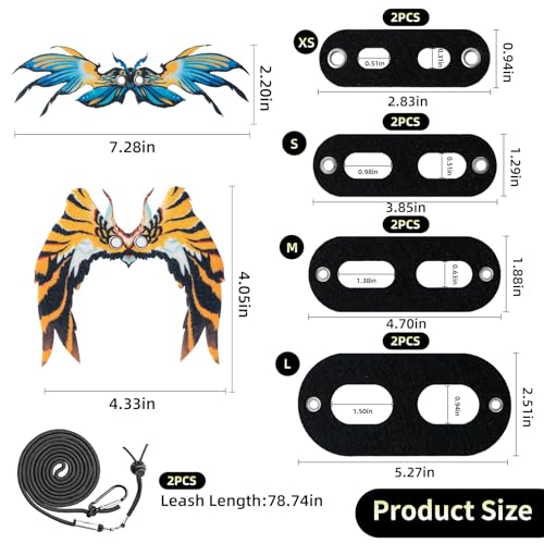 Image of COMSUN 2 Pack Bearded Dragon Lizard Harness Leash Set, Adjustable Reptile Lizard Leashes with Adorable Dinosaur Wing for Geckos, Chameleon, Lizards (Blue & Yellow)