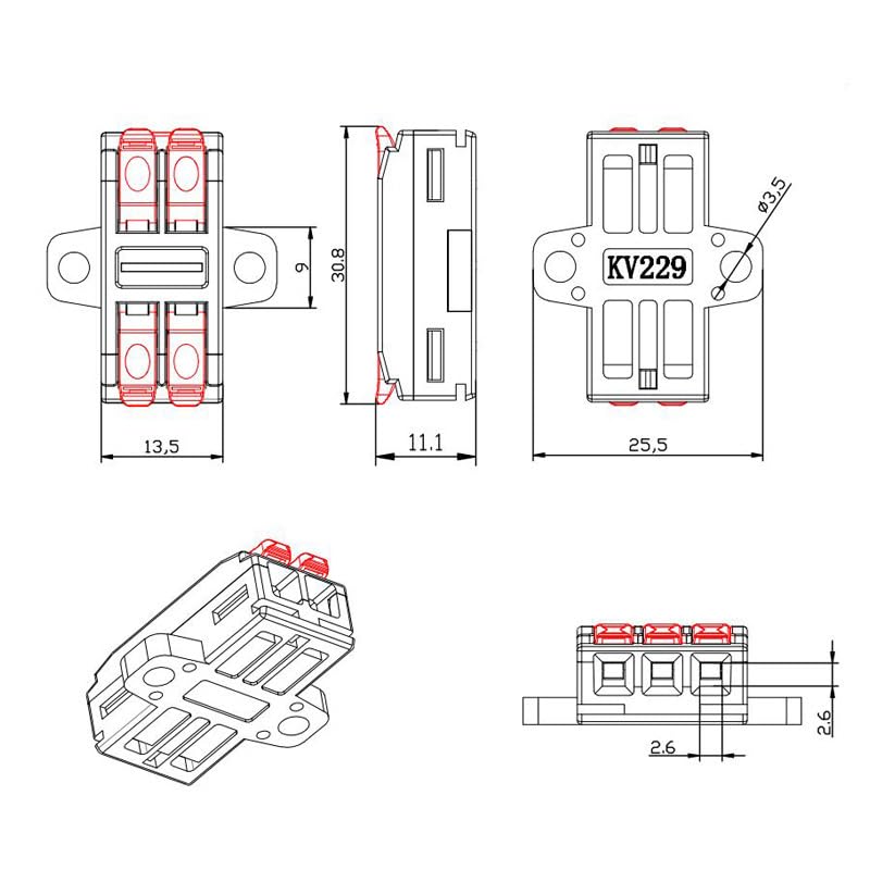 HUFFA Mini Conector de Cable, Bloques de terminales de Empalme de 2 y 3 Pines, Conectores eléctricos rápidos for iluminación de Tiras LED, Conector de Conductor con Base(229A-3PC,50PCS)
