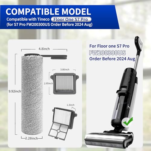 Image of Only FW200300US【for S7 Pro Order Before 2024 Aug】 Replacement Roller Brushes & Filters Compatible with Tineco Floor One S7 Pro【ROLLER HANDLE NOT DETACHABLE】 Cordless Vacuum Cleaner