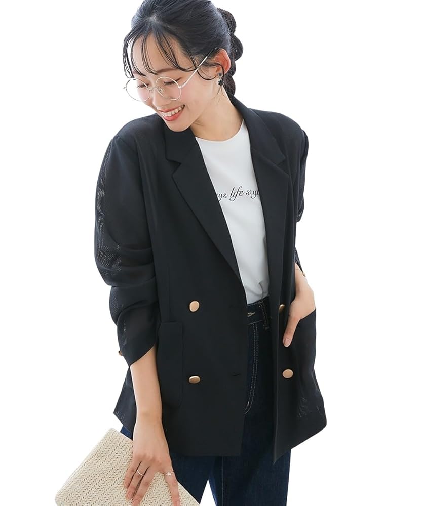 【美品】DAMA テーラードジャケット ダブルプレスト (F) 上品 フォーマル Amazon.co.jp: [ニッセン] コート・ジャケット レディース