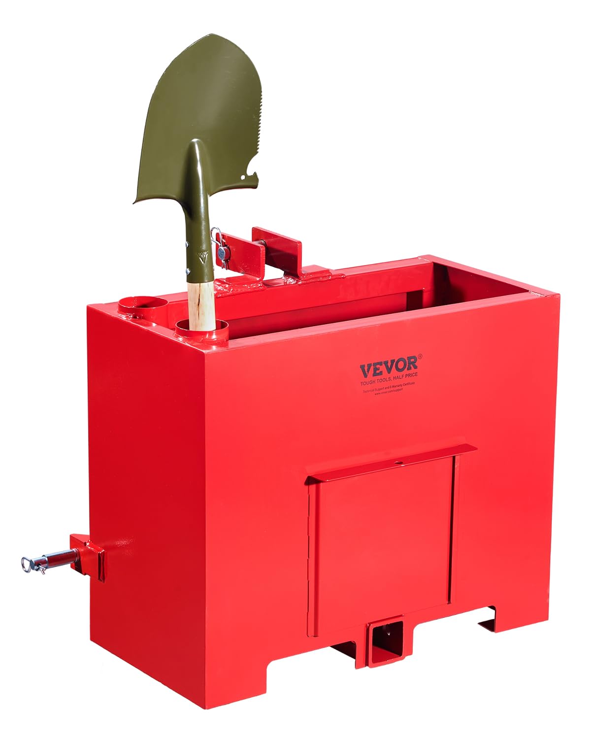 VEVOR Ballast Box, 3-Point Category 1 Tractor Ballast of 800lbs Capacity, for 2 Inch Hitch Receiver, Heavy-Duty Steel 4.3 ft³ Large Volume Loader Attachment with Sliding Door, Red