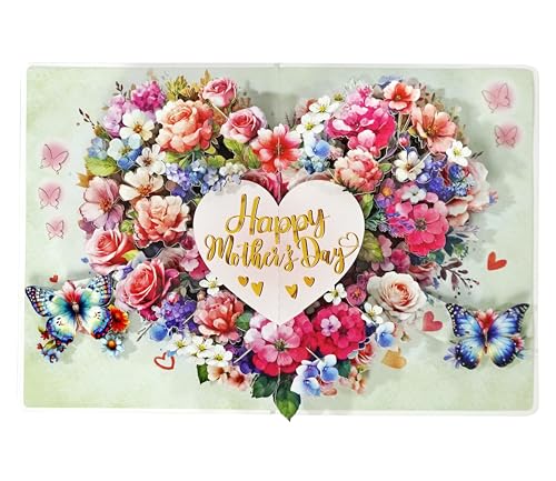 CUTPOPUP Happy Mothers Day-Heart Shape, Joyeux Fête des Mères, Carte Pop Up Mère, Fête des Mères, Carte de vœux Pop-up 3D (Texte en forme de cœur-MD) SD224FR1520