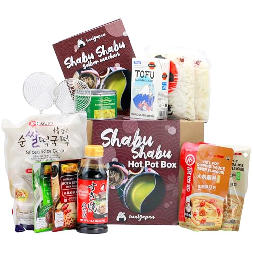 Shabu Shabu Hot Pot Box (13-teilige DIY Set für 4-5 Personen | japanisches Asian Fondue inkl. Anleitung und Zubehör vegan möglich) Geschenkidee (Shabu Shabu Set)
