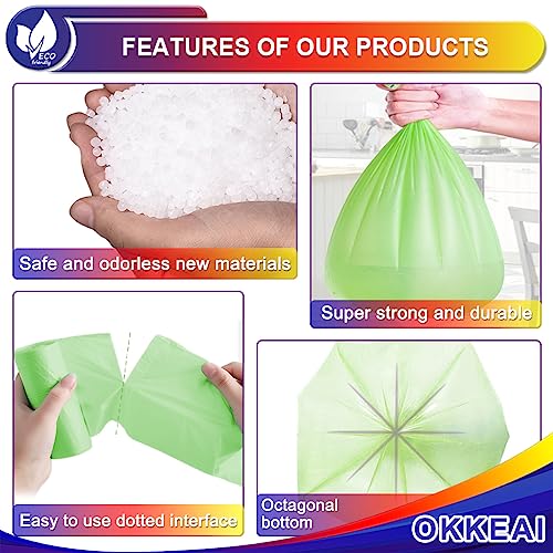 Image of OKKEAI Green Garbage Bags 13 Gallon Tall Kitchen, Durable, 60 Counts