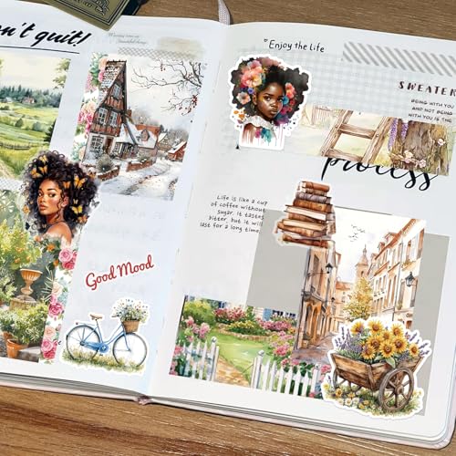 Image of 40 Sheets Black Girl Sticker Book for Planners, Prayer Board,Calendars, Journals, Vision Boards, Projects, Laptop & Water Bottles | Hand-Drawn Waterproof Journal Stickers - Vision Board Supplies