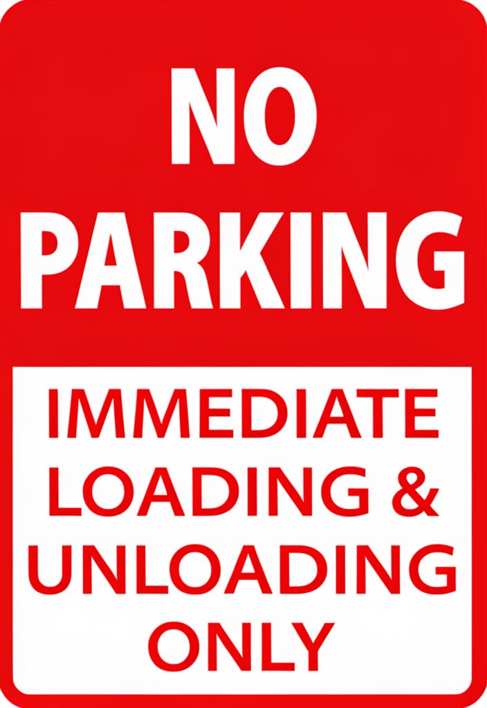 peiyeety No Parking Tin Sign 12x8 Inch, Immediate Loading & Unloading Only Metal Wall Plaque, Red & White High-Visibility Notice Sign for Garage, Driveway, Business, Home Decor & Gift