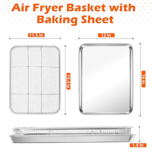 image for TeamFar Air Fryer Basket for Oven, 16”x12” Stainless Steel Air Fry