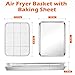 TeamFar Air Fryer Basket for Oven, 16”x12” Stainless Steel Air Fryer Basket and Tray, Oven Air Fryer Rack with Baking Pan for Cooking Baking Broiling Grilling, Heavy Duty & Dishwasher Safe