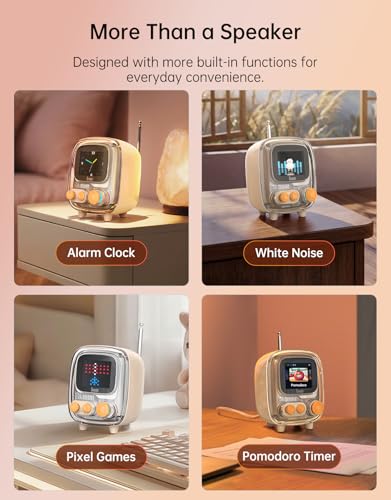 Image of Divoom Tiivoo-2 Retro Bluetooth Speaker with FM Radio, Pixel Art Display, Portable Mini Wireless Speaker, Vintage Desk Decor, Cute Room Speaker for Bedroom, Home Office & Gift, Cream